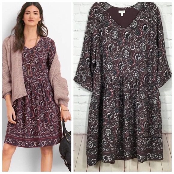 garnet hill bohemian pocket detail dress Womans 18 Floral Paisley Plum Purple Jovani | Dresses | Neckline: v_neck Size:XXL/48